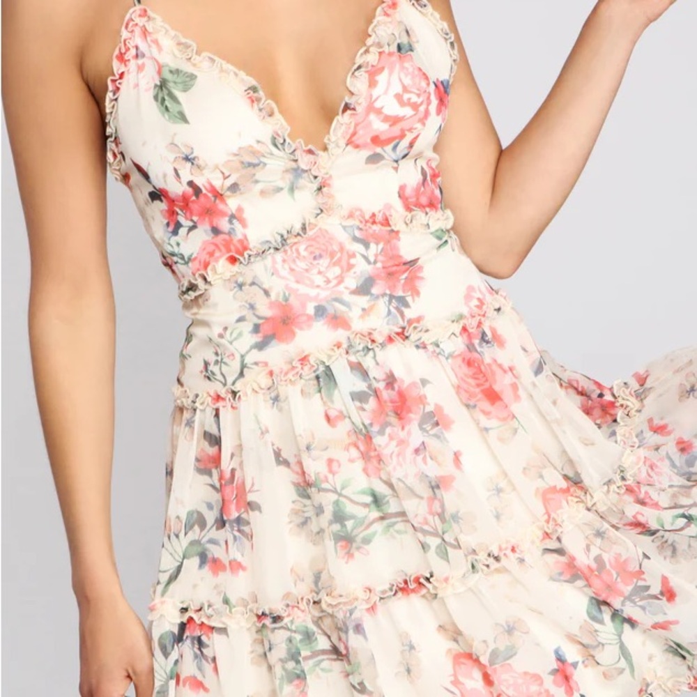 Windsor cream floral ruffle mini dress